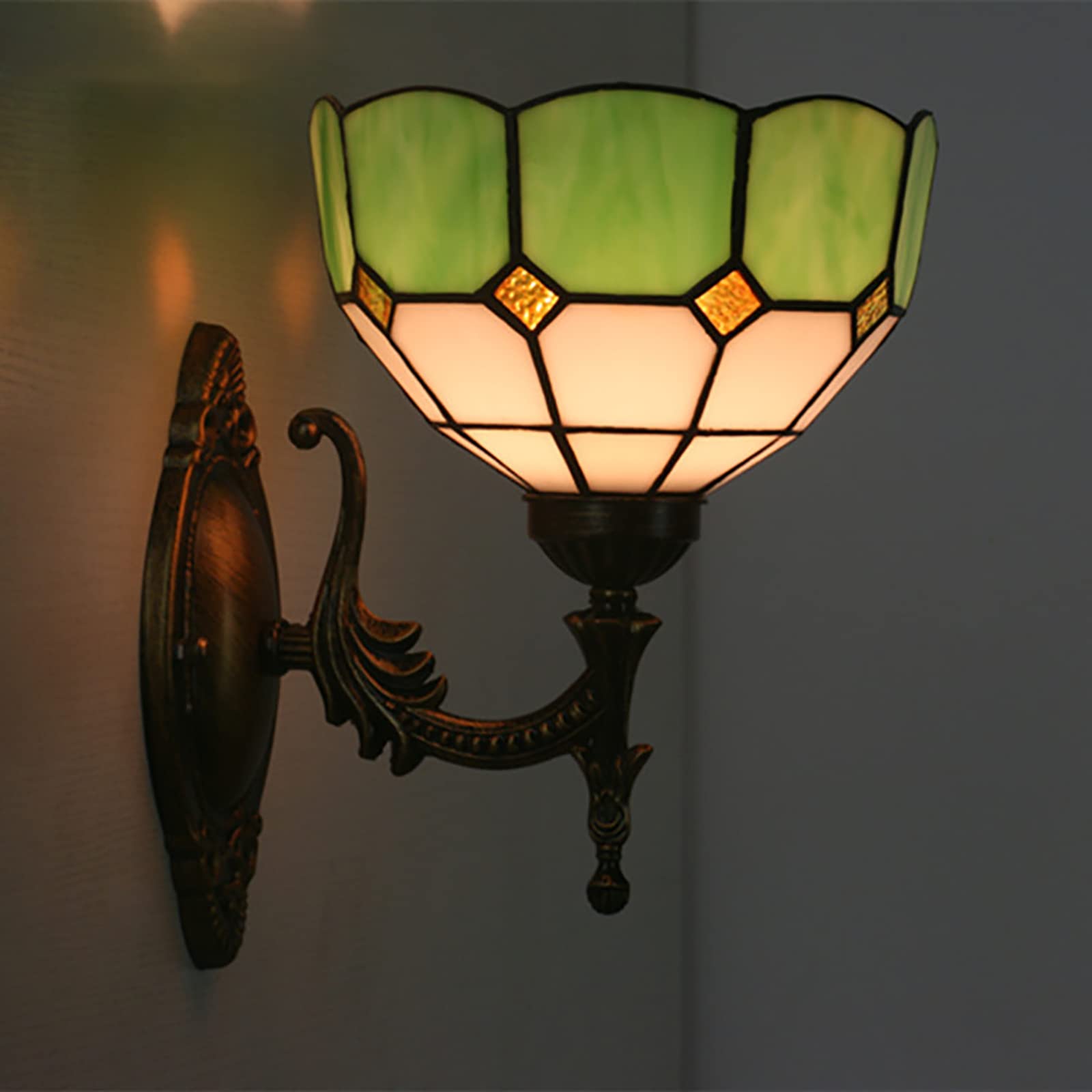NHPJFDC 8 Inch Mini Tiffany Wall Sconce, Pastoral/Baroque/Mediterranean/Cream Amber Bead Style Stained Glass Wall Light, Handicrafts Wall Lamp For Hotel Room Corridor Library