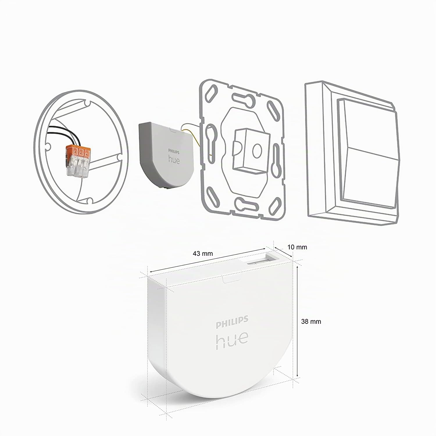 Philips Hue - Módulo de interruptor de pared, permite un acceso constante a dispositivos Hue, instálalo detrás de los interruptores de pared existentes, Pack de 2, blanco