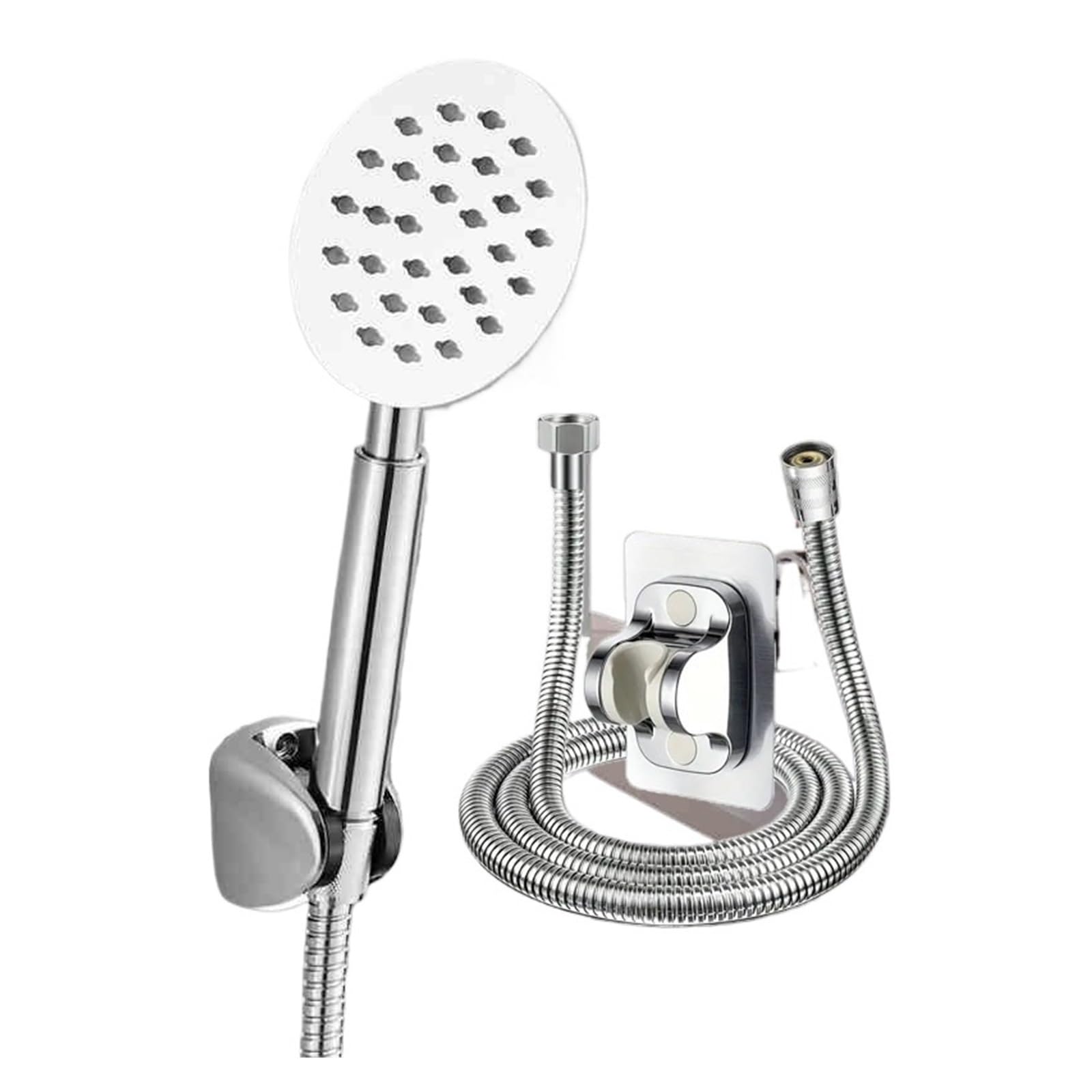 Handheld Stainless Steel Booster Shower Head Silicone Water Outlet Round Square Bathroom Shower Head Set(Round Set)