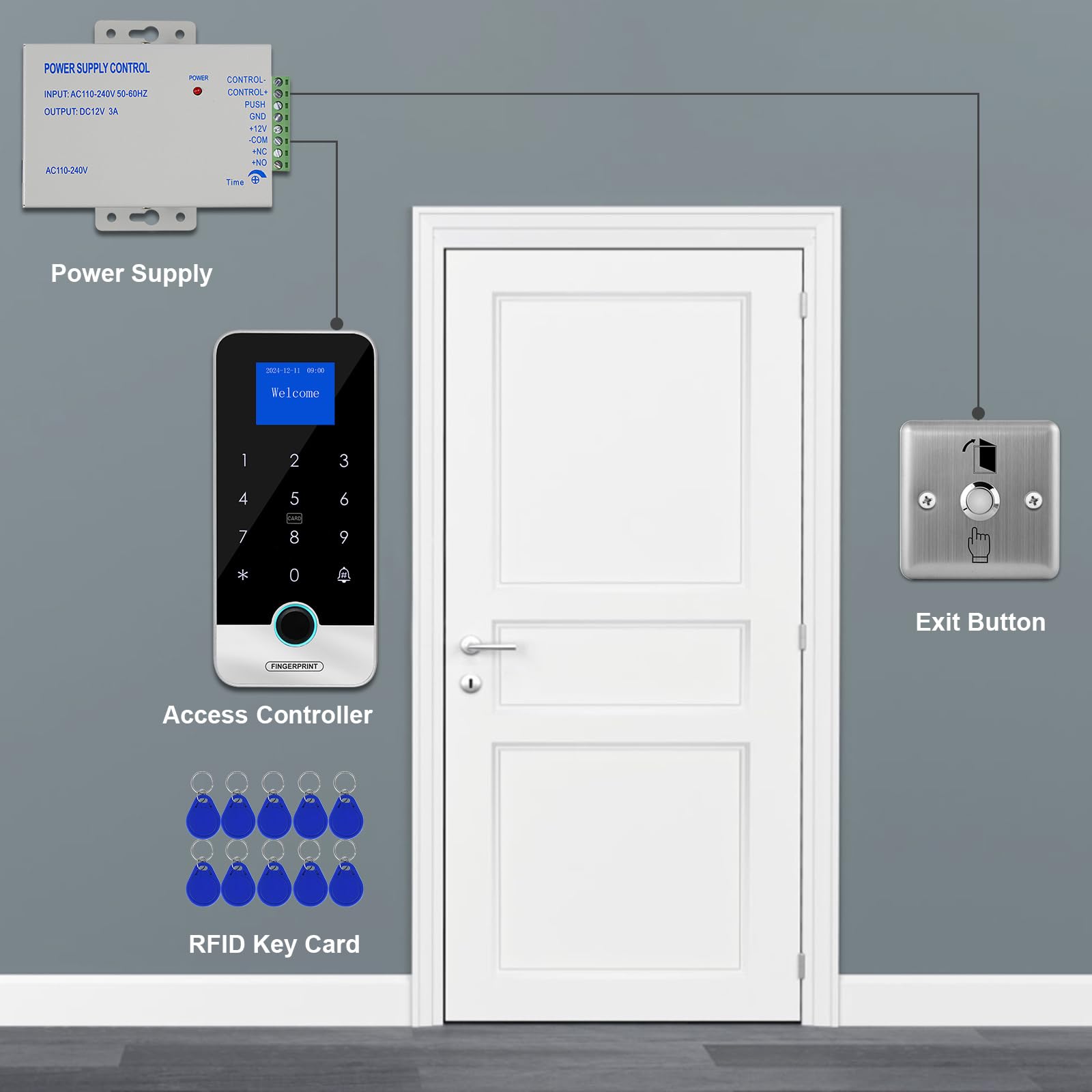 Kit de système de contrôle d'accès Bluetooth Tuya App de sécurité, serrure de porte RFID tactile, contrôleur de contrôle d'accès intelligent à empreintes digitales, interrupteur en métal
