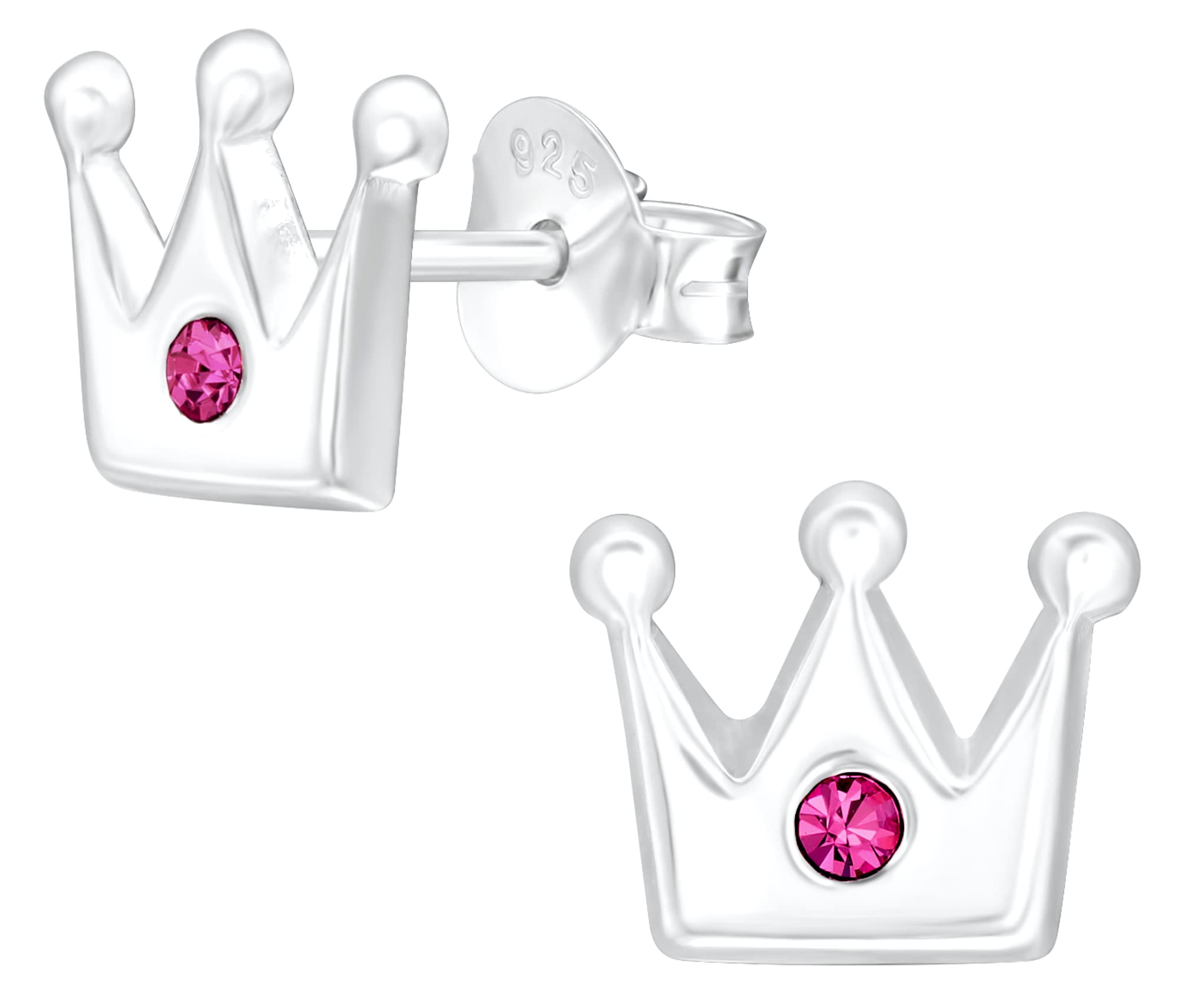 Aww So Cute925 - 92.5 Sterling Silver Crystal Princess Crown Stud Earrings for Babies, Girls, Kids & Women Pure Silver (ER1939)