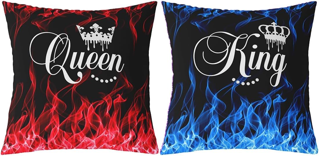 Feelyou Couples Throw Pillow Covers Set Gift King and Queen Chic Crown Black and Grey Cushion Covers Wedding Gift for His and Hers, 22x22 Inches Set of 2