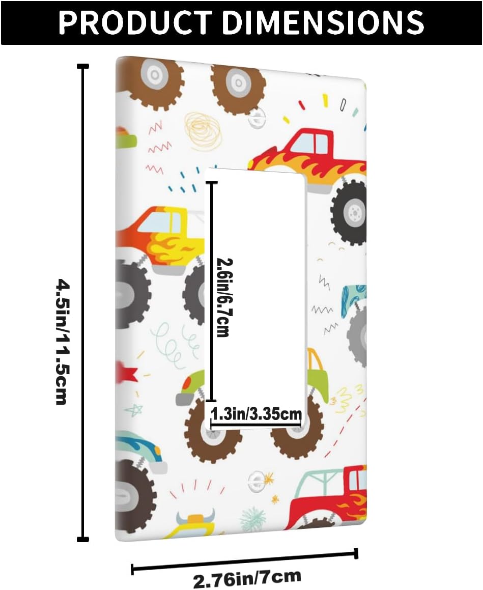 Cute Cartoon Cars Vehicles Single Rocker Wall Plate Decorator Rocker Switch Plate 1 Gang Light Switch Cover Electrical Switchplate Decorative Faceplate Standard Size 4.5 x 2.76 Inch