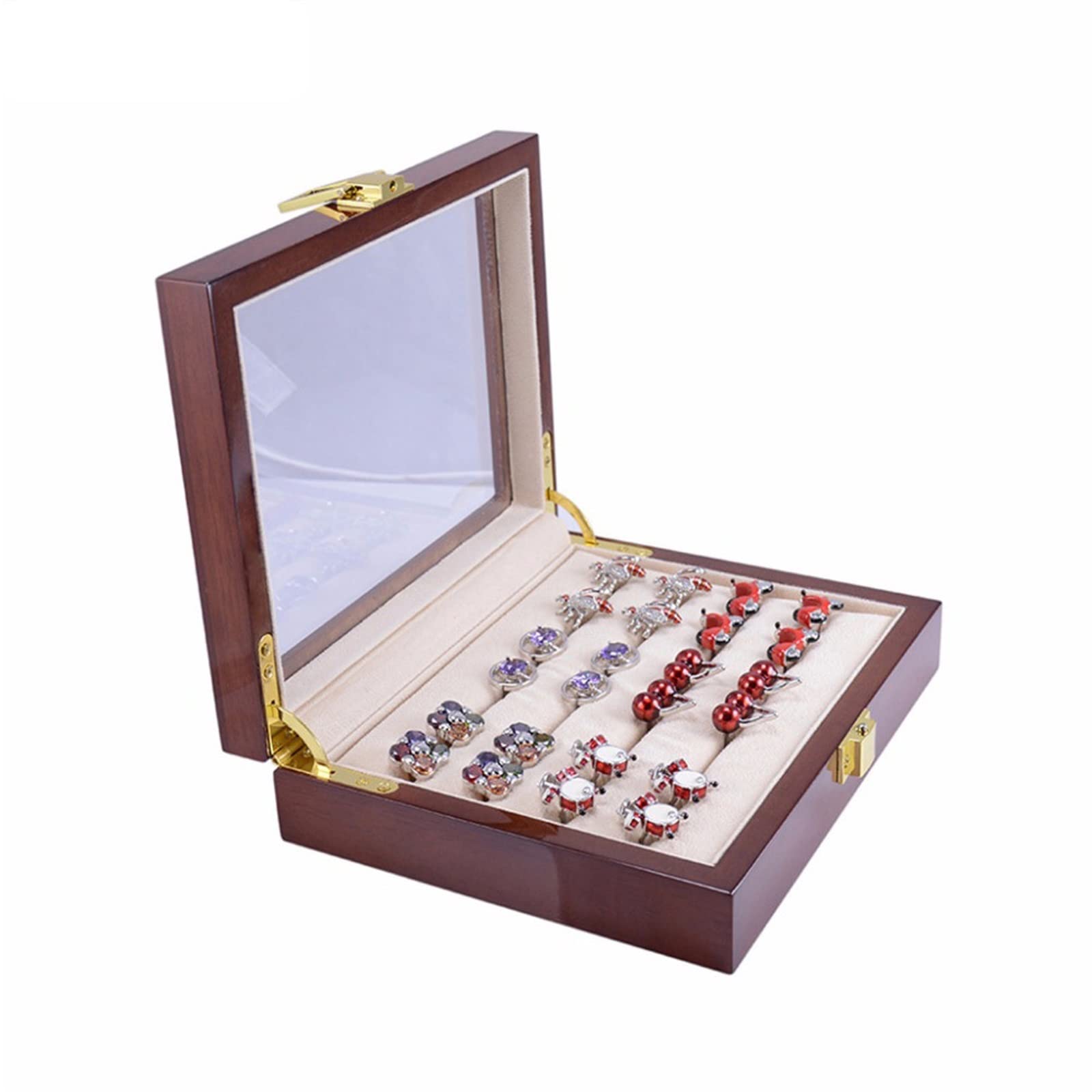 Caja de joyería pequeña con Capacidad, Caja para Gemelos de Vidrio, Caja de joyería con Anillo de Almacenamiento de exhibición de colección de Madera Pintada