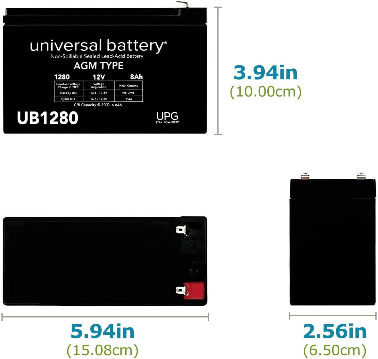Universal UB1280 Battery Dimensions