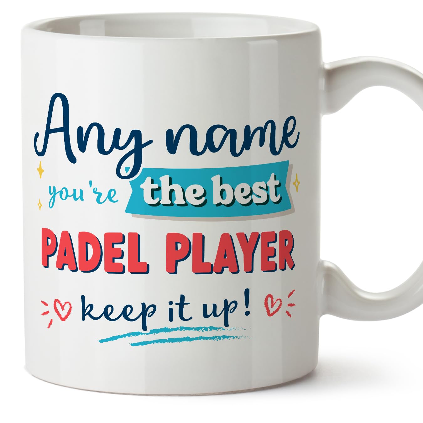 MUGFFINS Personalised Mug for Padel Player Man - in English - Keep it up! - Funny Custom Gift for Colleagues - Ceramic 11oz Mug