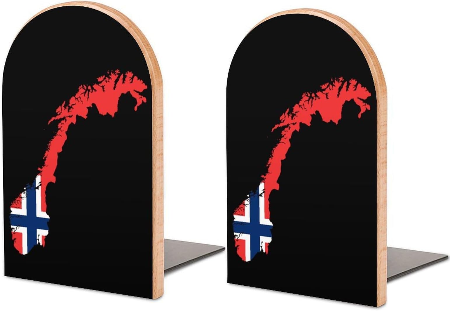 Norway Map Flag Decorative Bookends for Shelves Wood 1 Pair Desktop Book Stands for Home Office