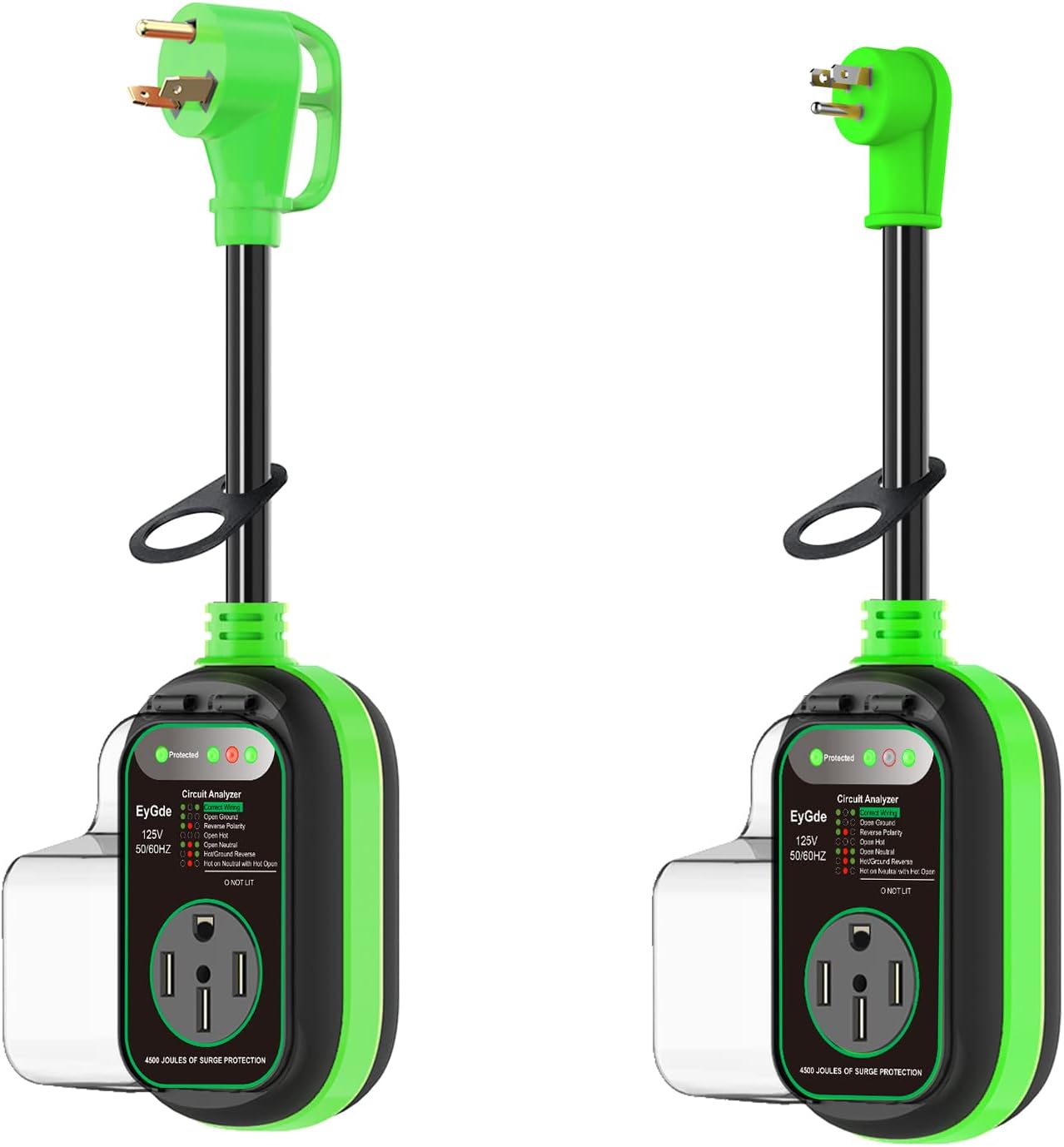 EyGde 30 Amp to 50 Amp RV Adapter + 15 Amp to 50 Amp 110 RV Adapter with Surge Protector, 4500 Joules RV Circuit Analyzer Voltage Protector with Waterproof Cover, for Camper Travel Trailer