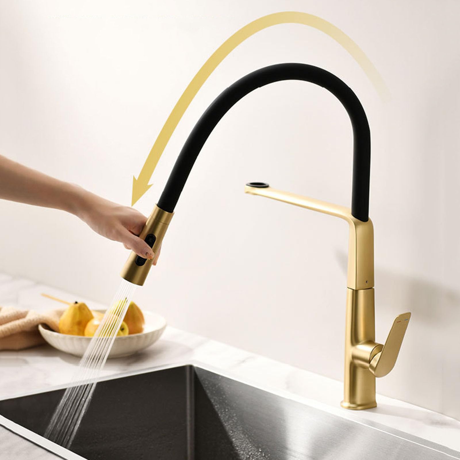 Grifo Fregadero Cocina Flexible Extensible Cuello de Cisne Grifos de Cocina Fregadero Extraible 3 Modos,oro Rosa Cepillado