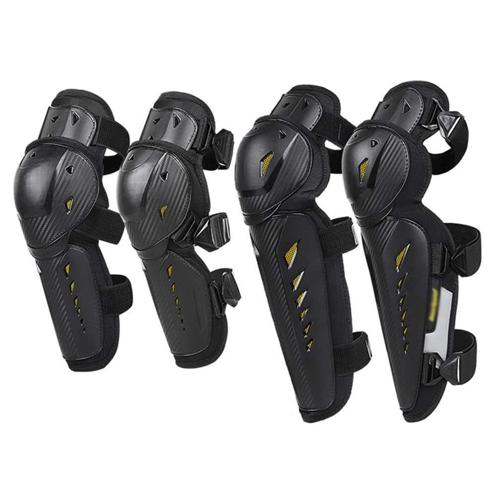 4 PCS Motocicletta Ginocchiere Gomitiere, Anti-Caduta Riflettente Ginocchiere Motociclistiche Guscio Protettivo Rigido per Snowboard, Motocross, Mountain Bike Yellow