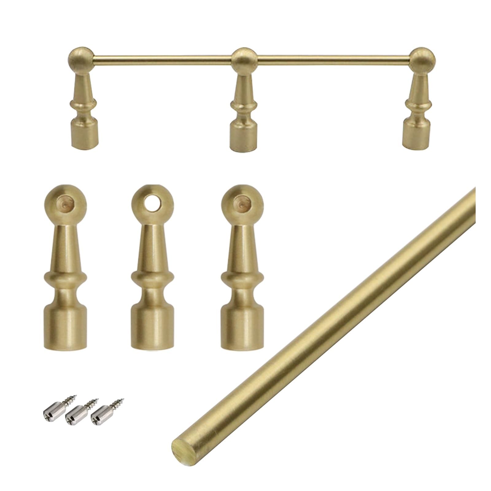 2 Pcs Brass Shelf Railing with 3 Spindles, 20-150cm Metal Anti-Fall Guardrail - Cabinet Decor Fence Hardware, for Gallery/Kitchen/Display Case(Style B,45in/114.3cm)
