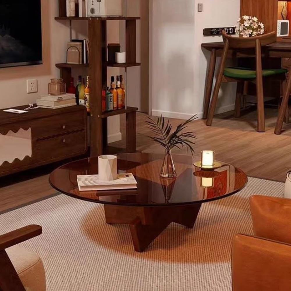 28" 32" 36" Round Glass Coffee Table Replacement Tops Brown Tempered Glass Tables Top Flat Polished Glass Surface Dining Table Serving Plate(68cm-26.8in)