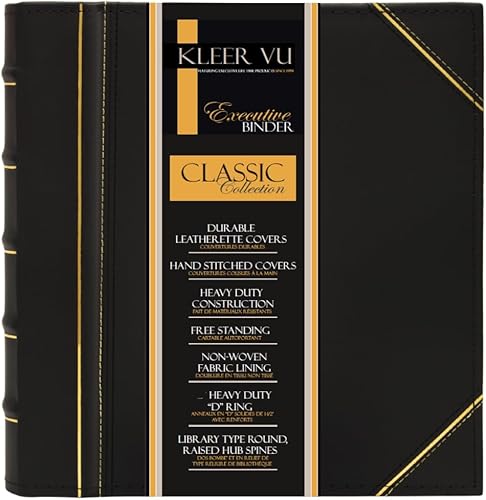 Miniatura 10 de Carpeta ejecutiva cuero inglés costura a mano y lomo acanalado resistente 3 pulgadas 3 anillos en D con buster negro y dorado 3 pulgadas