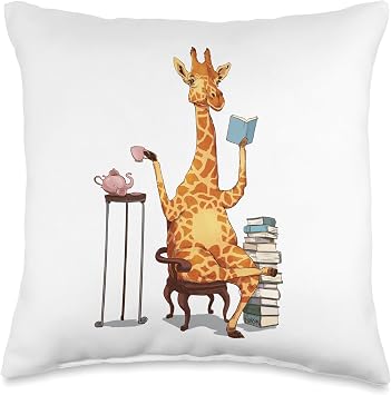 Kawaii Cute giraffes, books and tea Womens Throw Pillow