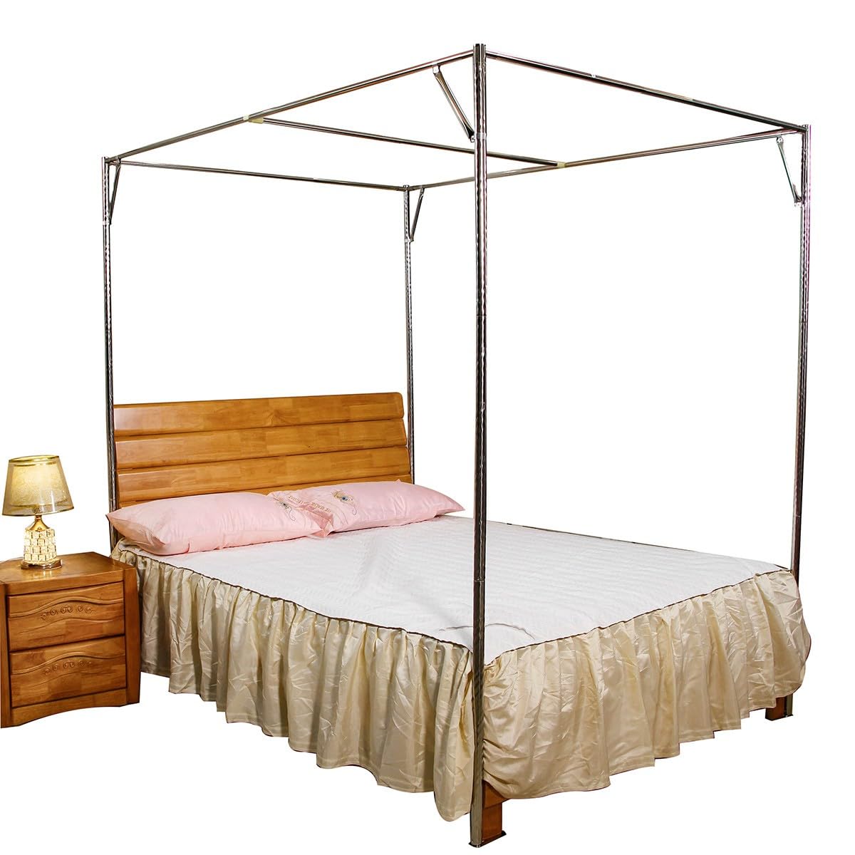 Zanzariera a baldacchino a quattro angoli in acciaio inox, base spessa 25 mm, per letti singoli, matrimoniali, king e king size, protezione