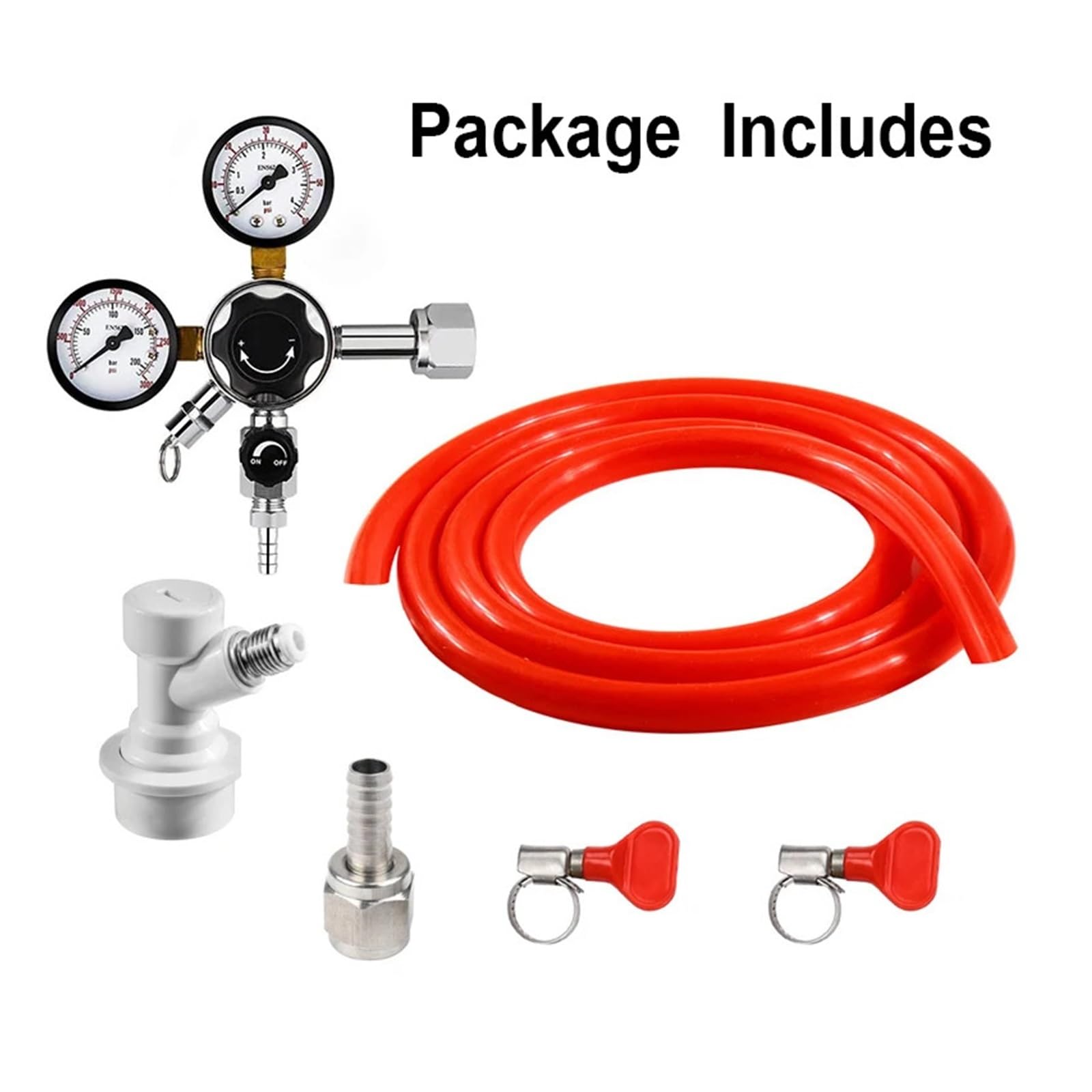 co2 Regulator, Conjunto de línea de Gas for Cerveza Artesanal, regulador de CO2 y Manguera de carbonatación de 5/16'', manómetro Doble for Tanque (W21.8 / CGA320),for kegerator(W21.8)