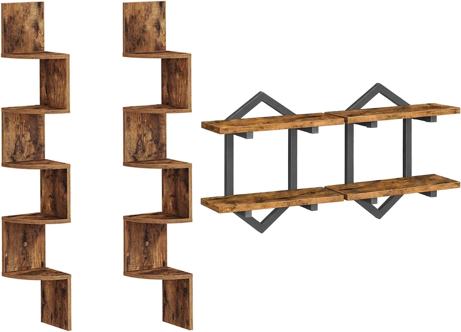HOOBRO 2-Tier Floating Shelves Set of 2Rustic Brown and Black BF26BJP201-BF13BJP201