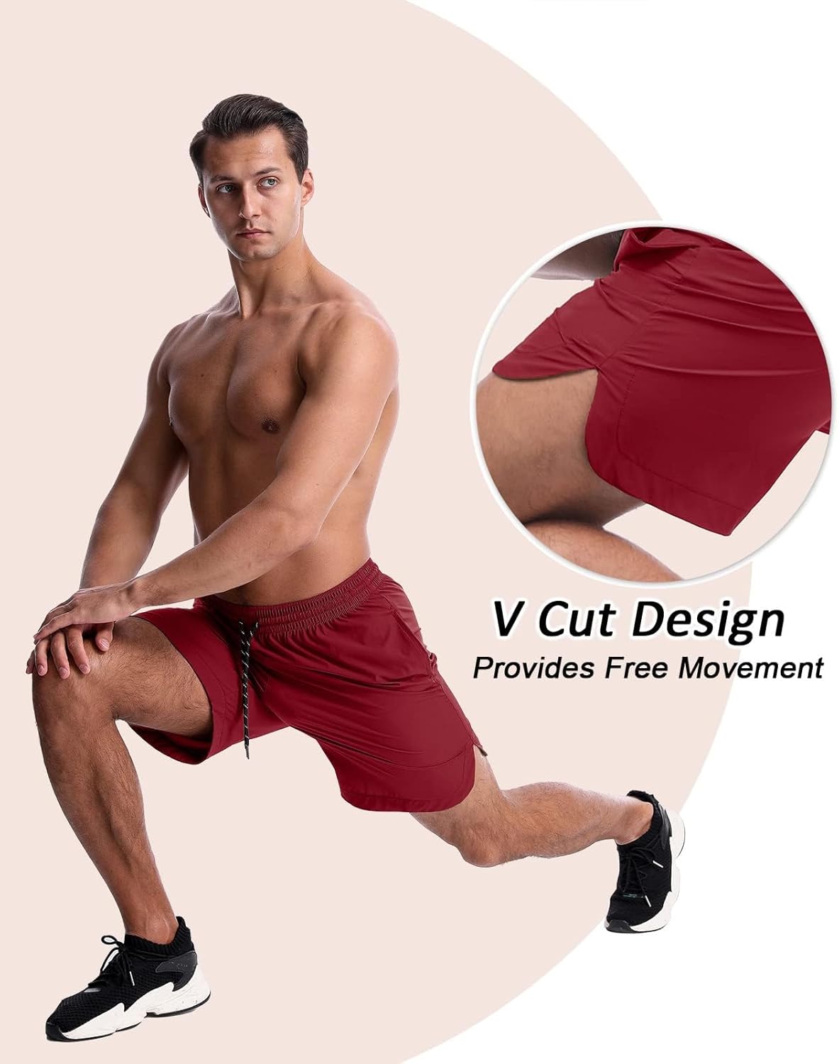 CANGHPGIN 2 Pack Men's Running Athletic Shorts 7'' Quick Dry Sports Gym Shorts with Pockets, Exercise Workout Shorts Men Wine Red/Black Large image 3 of 8 B0DRJYJ59H