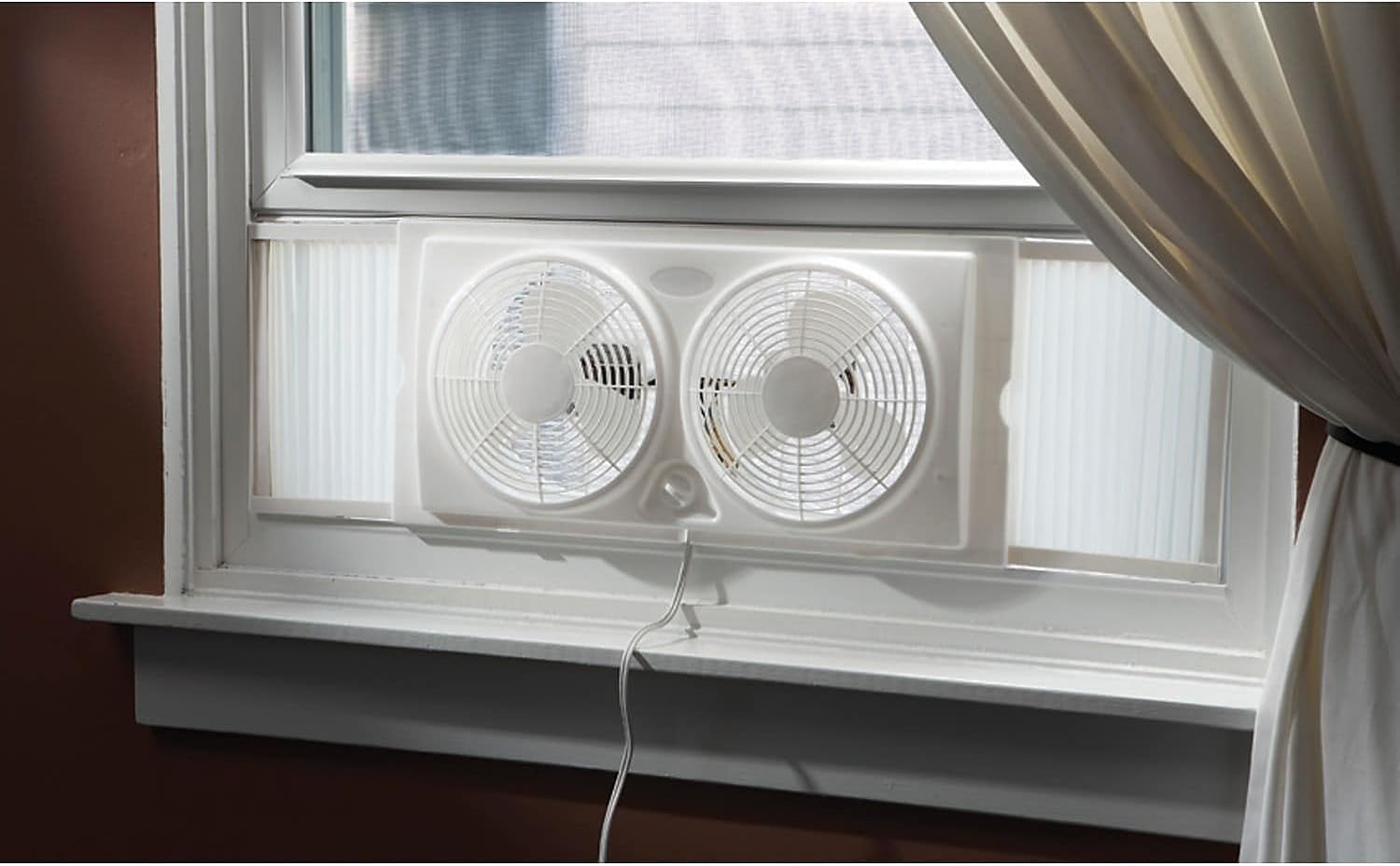 8-Inch Reversible Twin Window Fan with Thermostat and LED Display – Dual Motors, 3 Speeds, In/Out Airflow, No Assembly Needed