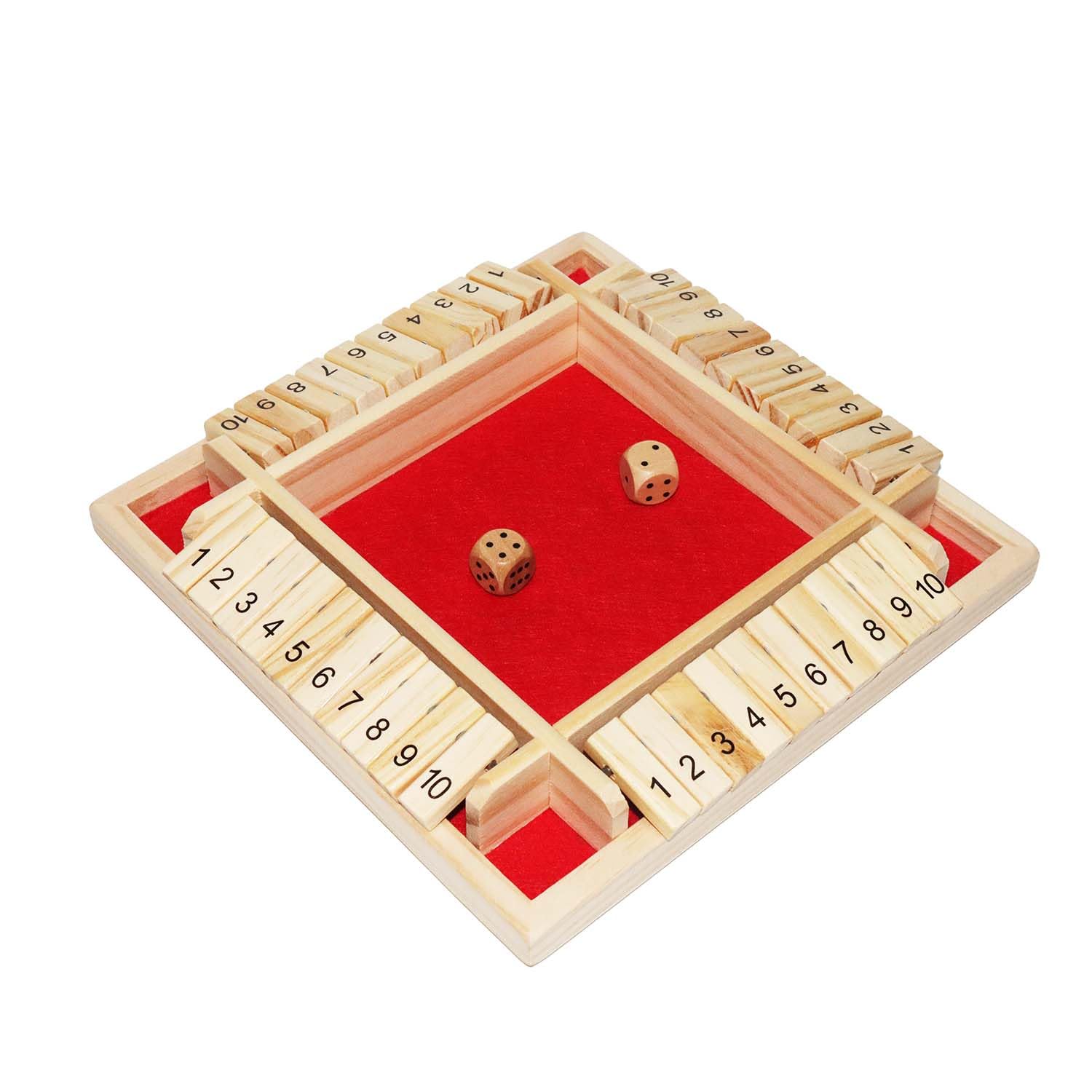 Qcdou Shut The Box Spiel, Brettspiel aus Holz mit 2 Würfel, Würfelspiel für 1–4 Spieler, ab 3 4 5 6 + Jahre Mathematik Lernspielzeug, Traditional Pub Board Würfelspiel, zum Kinder/Erwachsene(Rot)