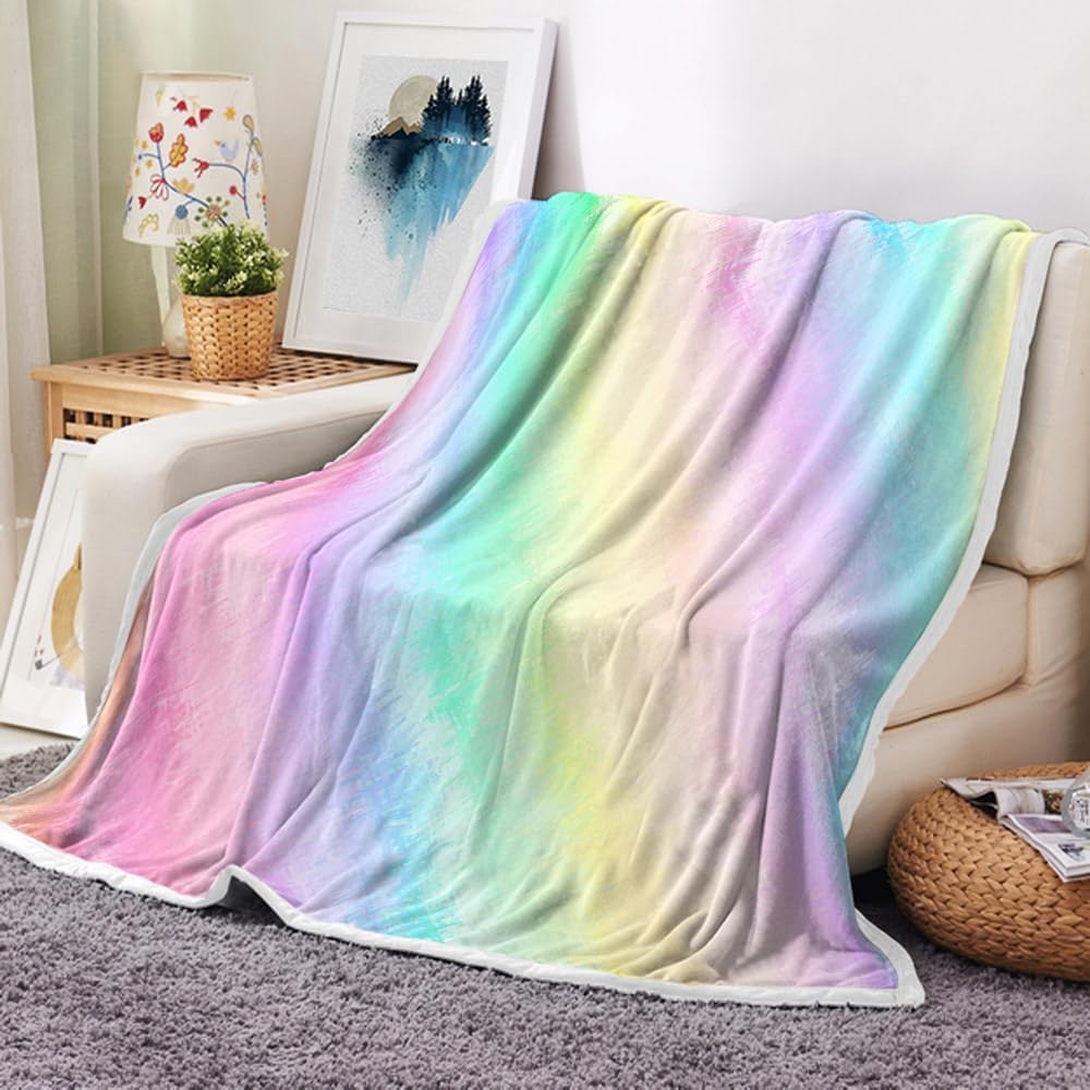 Colorful Rainbow Abstract Throw Blanket, Super Soft Cozy Tie Dye Colorful Fuzzy Stripe Throw Blanket for Girls, Rainbow Pastel Flannel Throw Blanket for Chair Bed Sofa Couch, 50X60IN - Image 4