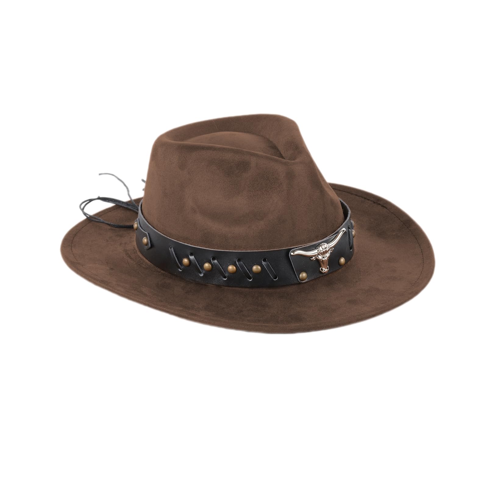 Aegistus Cappello da cowboy unisex per uomo e donna – Cappello western con ampia pelliccia sintetica e chiusura con fibbia – cappello da rodeo per attività all'aria aperta marrone, caffè
