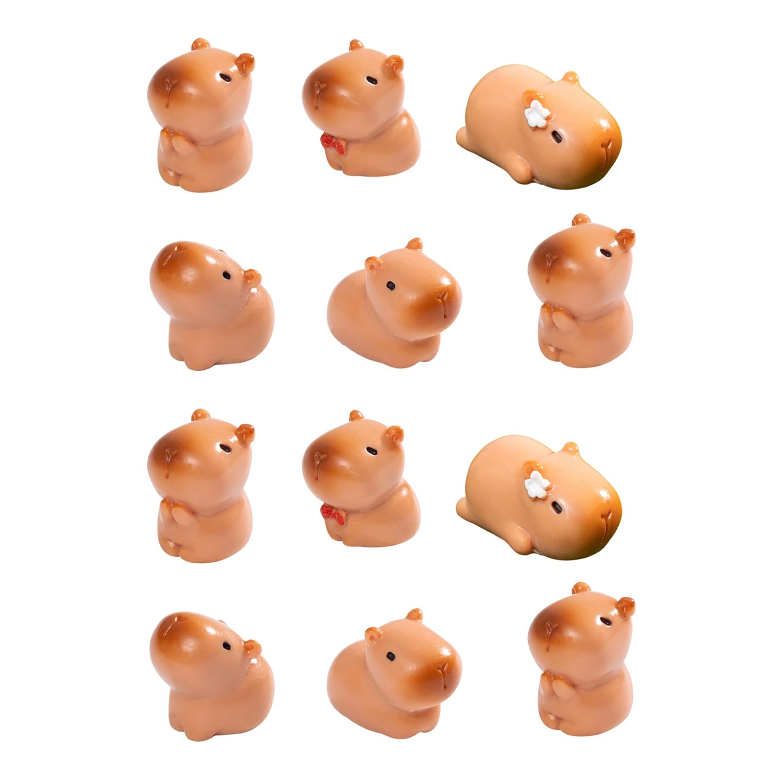 Glifora 12 Pcs Mini Capybara Figurines - Cute Tiny Capybara Resin Ornaments, Miniature Animals Figures for Fairy Garden, Bonsai, Moss Landscape and DIY Crafts