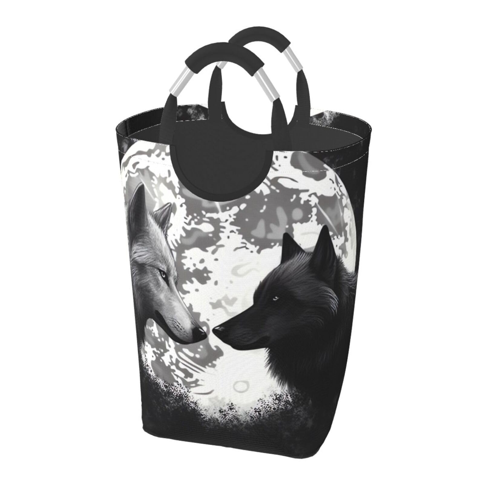 Panier à linge autonome pliable motifs loups sous la lune