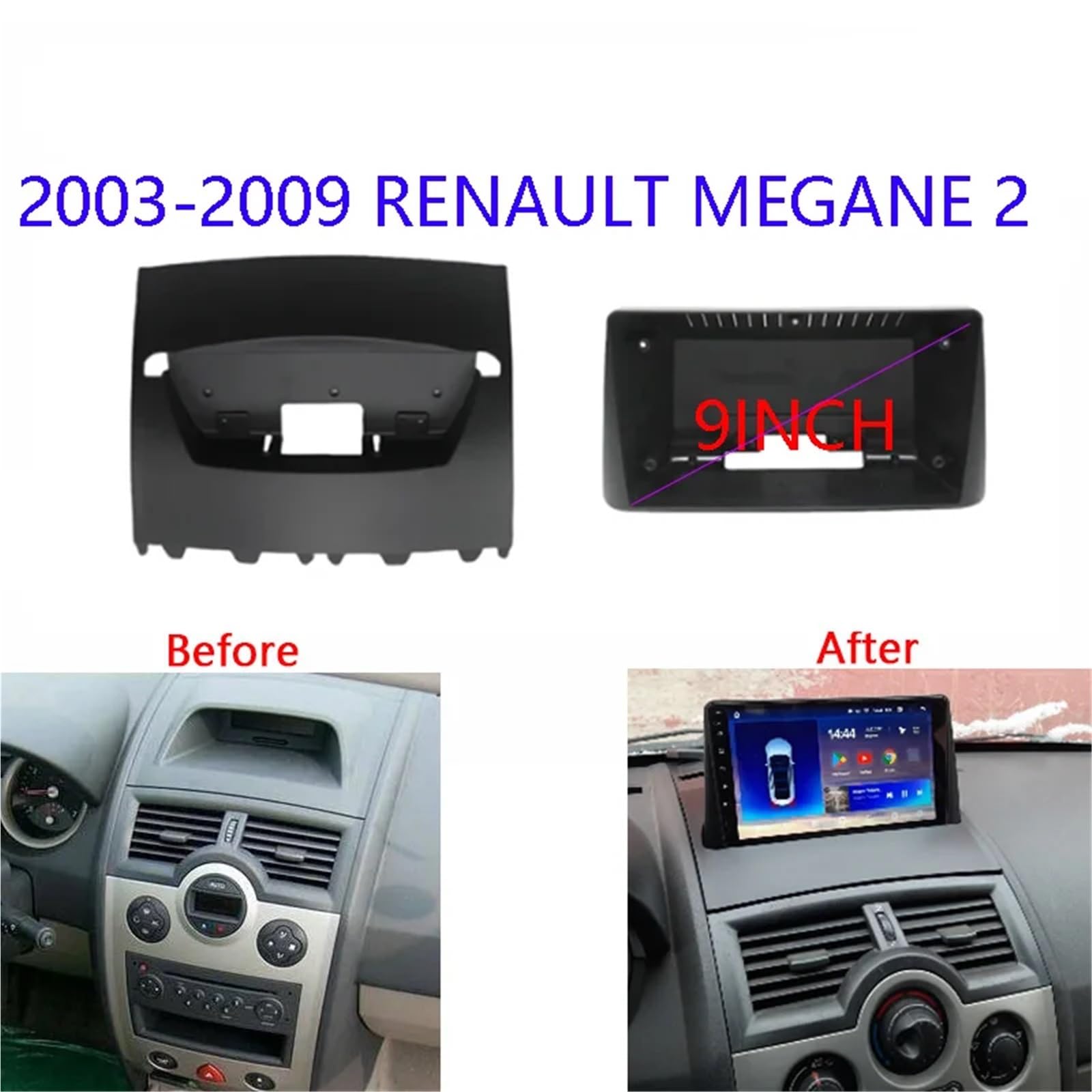 Zestaw zaślepek radiowych 9-calowy panel radia samochodowego pasujący do RENAULT Megane 2 2003-2009, ramka, zestaw ramek radia samochodowego Ramka do radia(Frame an canbus)