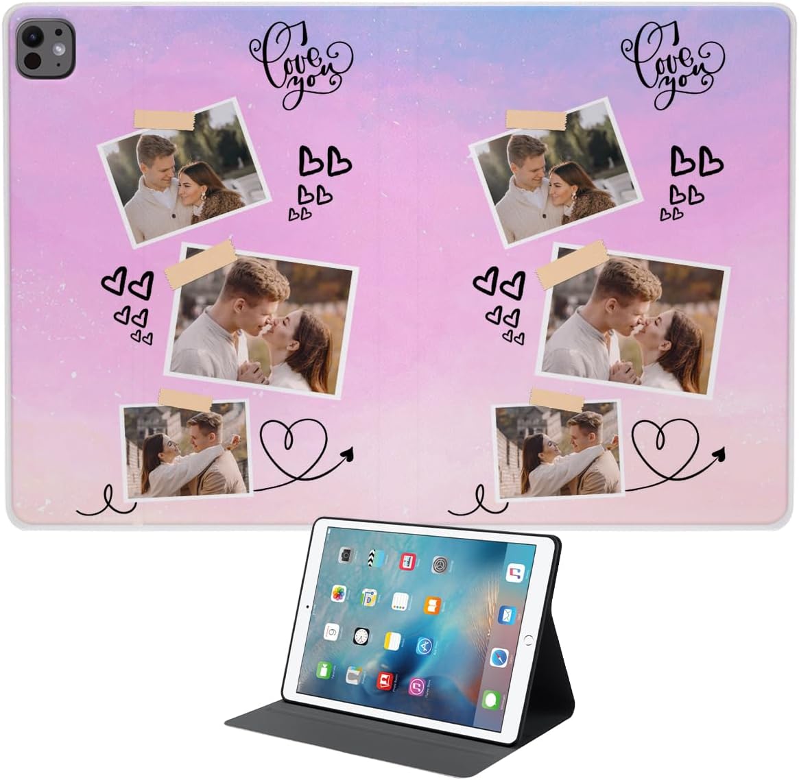 Customized Case for iPad Pro Mini Air 11th 10 9 8 7 6 5 4 3 2 1 Generation 11-inch 13-inch M5 M4 2025 2024 Personalized Photo Collage Multi Stand Angles Smart Flip Tablet Cover Slim Lightweight Gift