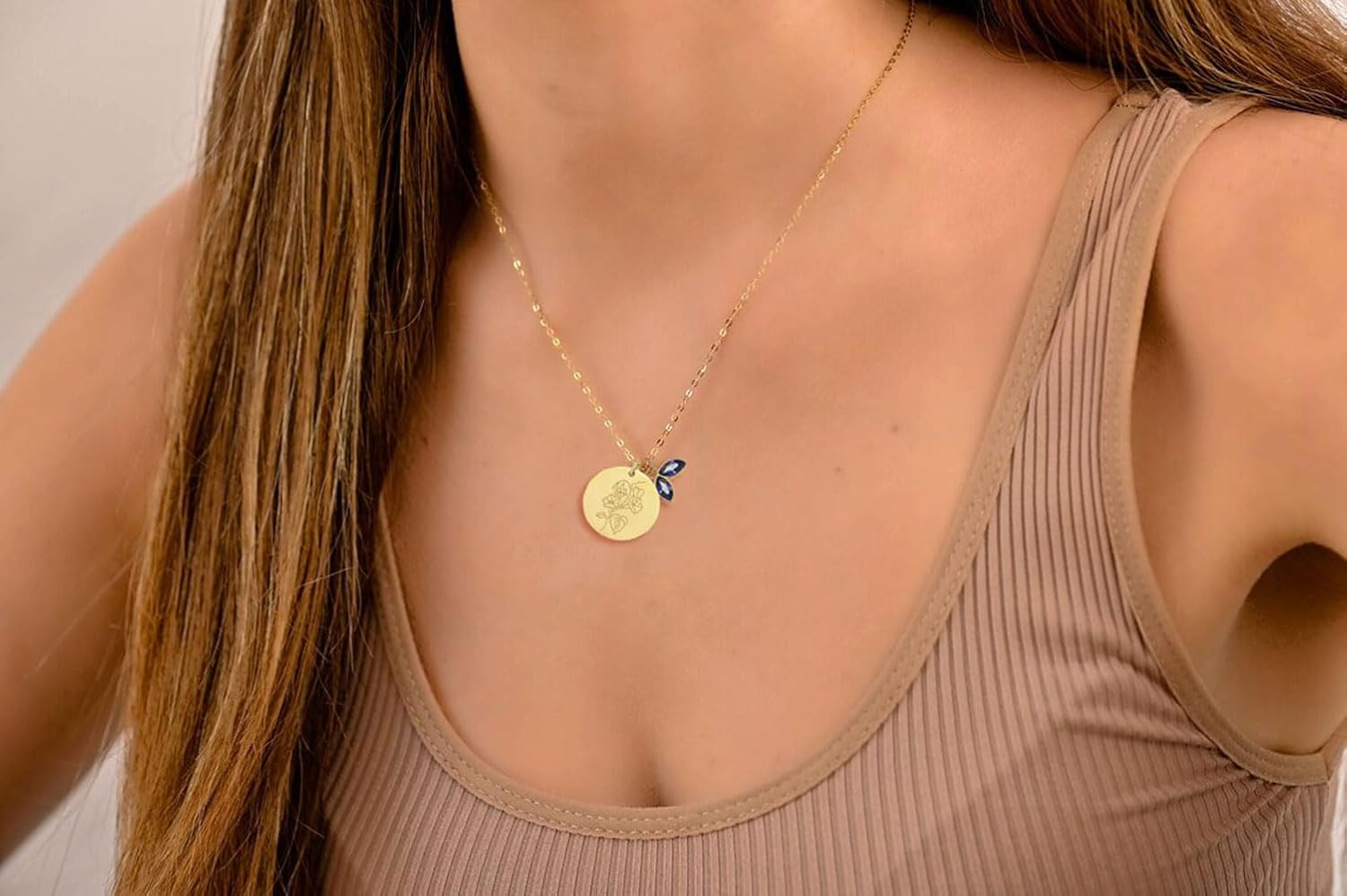 14k Gold Plated Birth Month Flower Birthstone Pendant Necklace, Floral Charm Necklace for Women Birthday Gift - Image 2