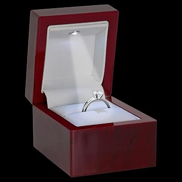 Noble Cherry Ring Box with Light - Unique LED Engagement Ring Box for Proposal Ring or Special Occasions (Mahogany/White Insert)