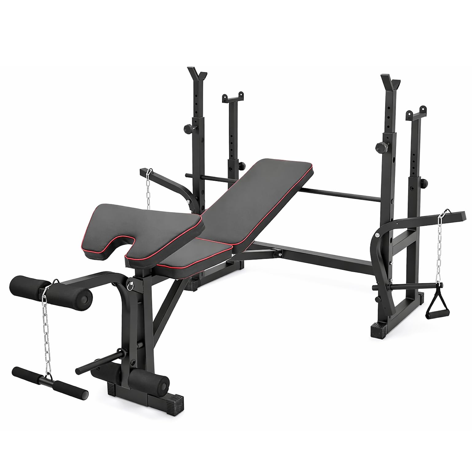 Wielofunkcyjna ławka do siłowni FFITNESS | Regulowana ławka do ćwiczeń i ławeczka do brzucha | Wielofunkcyjny sprzęt do siłowni z stojakiem na kwadraty i barbell