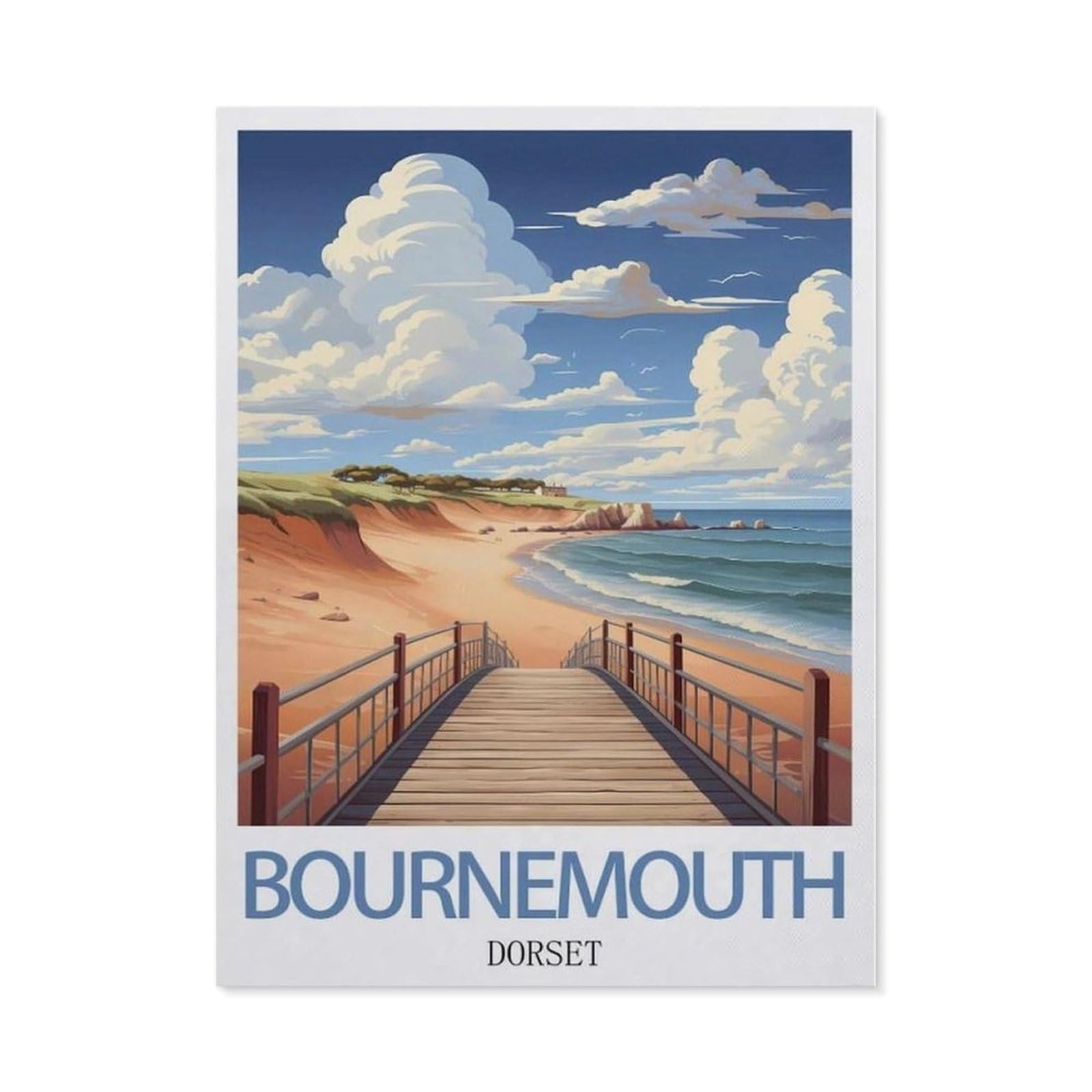 Beayodkp （40 X 50 Cm/15.74 X 19.68 Inches） 5D Diamond Painting Set For Adults And Children，Bournemouth Dorset Vintage Travel Posters，Diy Diamond Crystal Rhinestone Embroidery Painting-Cf52