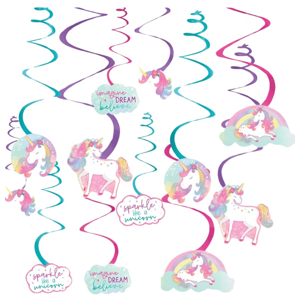 Amscan 671163 Enchanted Unicorn Hanging Swirls Decoration | 12 Pieces