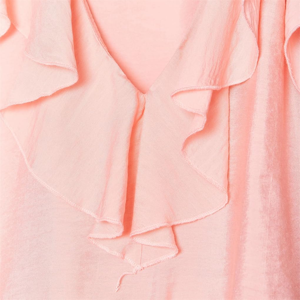 Women's Layered Solid Color Ruffle Short Sleeve Shirt Top