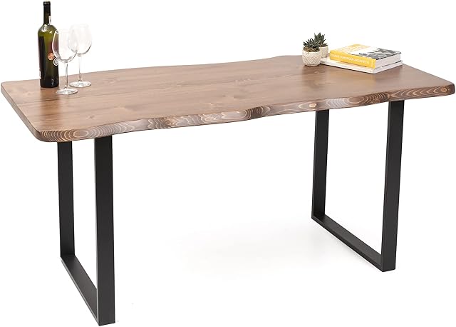 Gozos Bejar tree edge solid wood dining table | Wooden dining table made of solid pine wood with metal U legs | Handmade furniture from real wood | Solid table top 40 mm | 4-6 people | 120x75cm