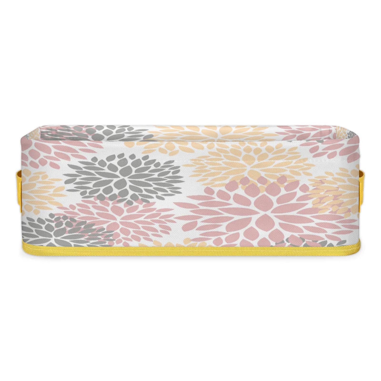 Pink Yellow Dahlia Flowers Bathroom Storage Basket Waterproof Foldable Storage Bins with Handles Decorative Toilet Paper Storage Basket for Organizing for House Bathroom Toiletries Set of 2