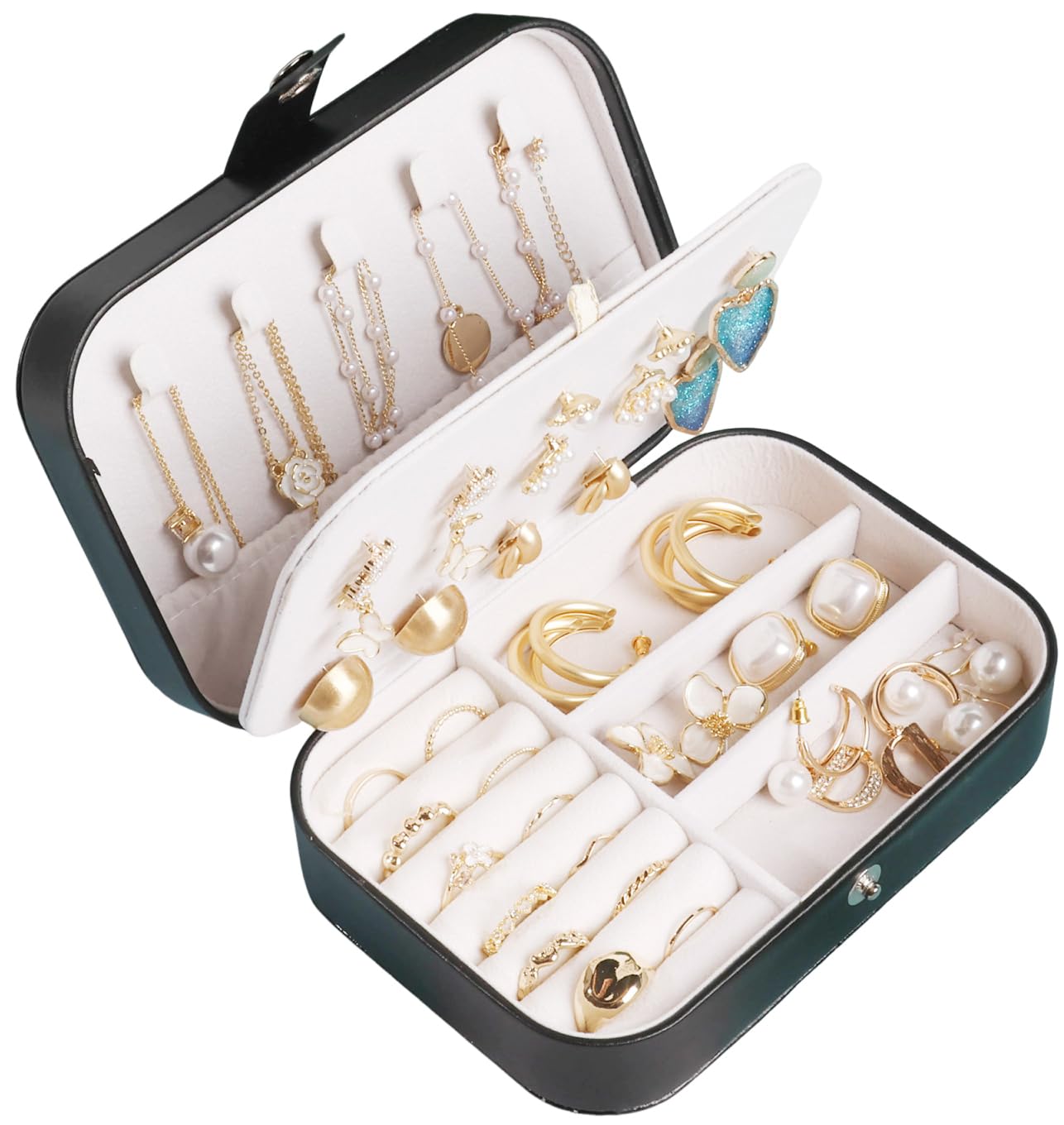 Travel Jewelry Box,Case,Organizer,Double Layer,Medium,6.3x4.3",Black,1 Pcs
