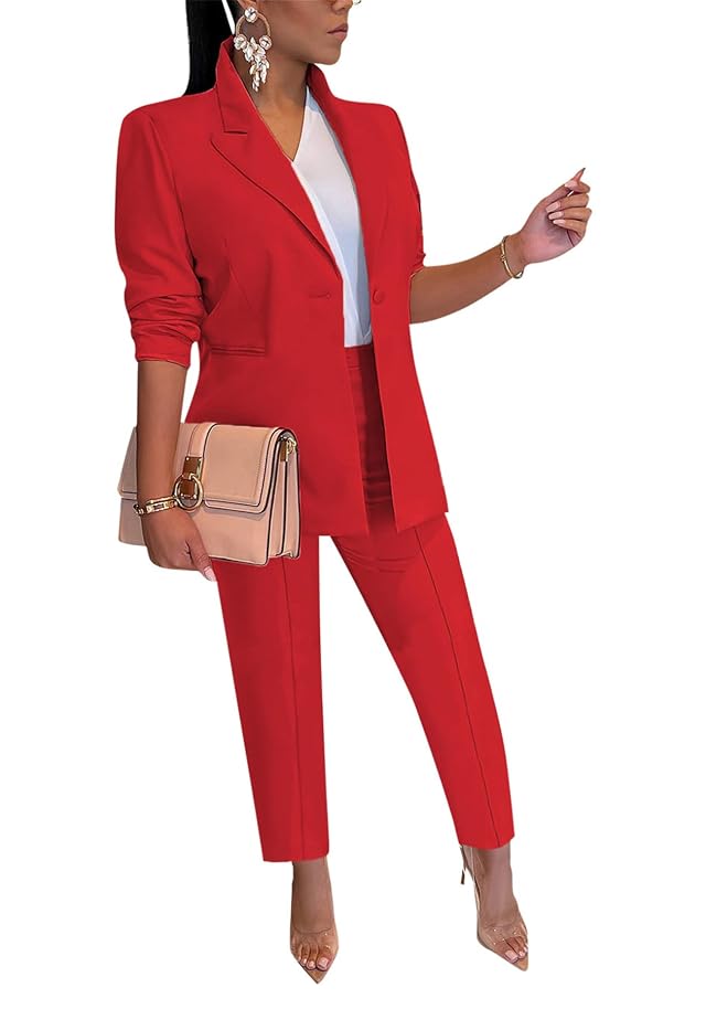 HuiSiFang Womens Blazer and Pants 2 Piece Suits 2025 Fall Fashion Solid Color Casual Blazer Sets