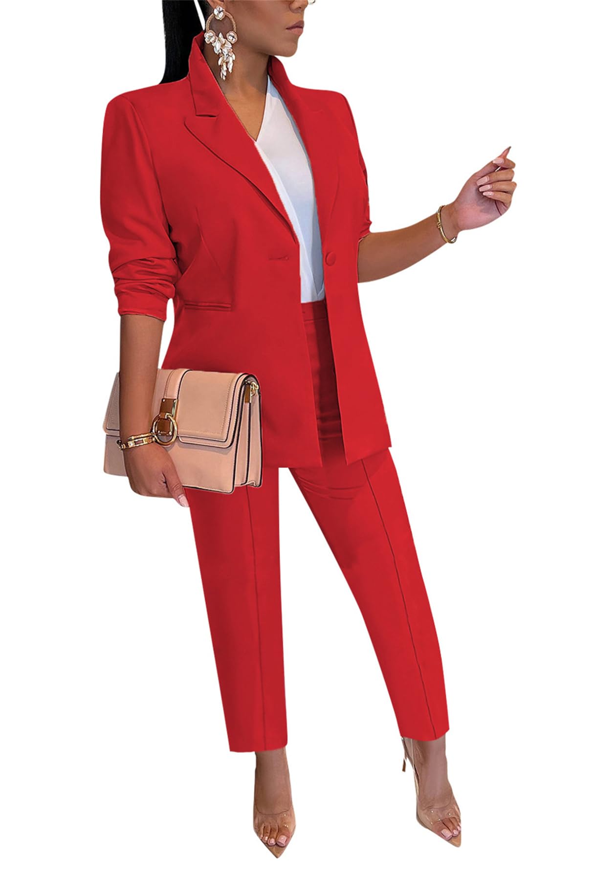 HuiSiFang Womens Blazer and Pants 2 Piece Suits 2025 Fall Fashion Solid Color Casual Blazer Sets