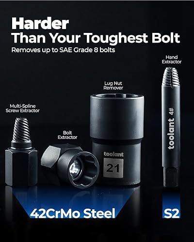 Miniatura 4 de toolant Kit de extractor de pernos de impacto de 46 piezas, kit de herramientas para quitar pernos y tuercas, extractor de pernos pelados para