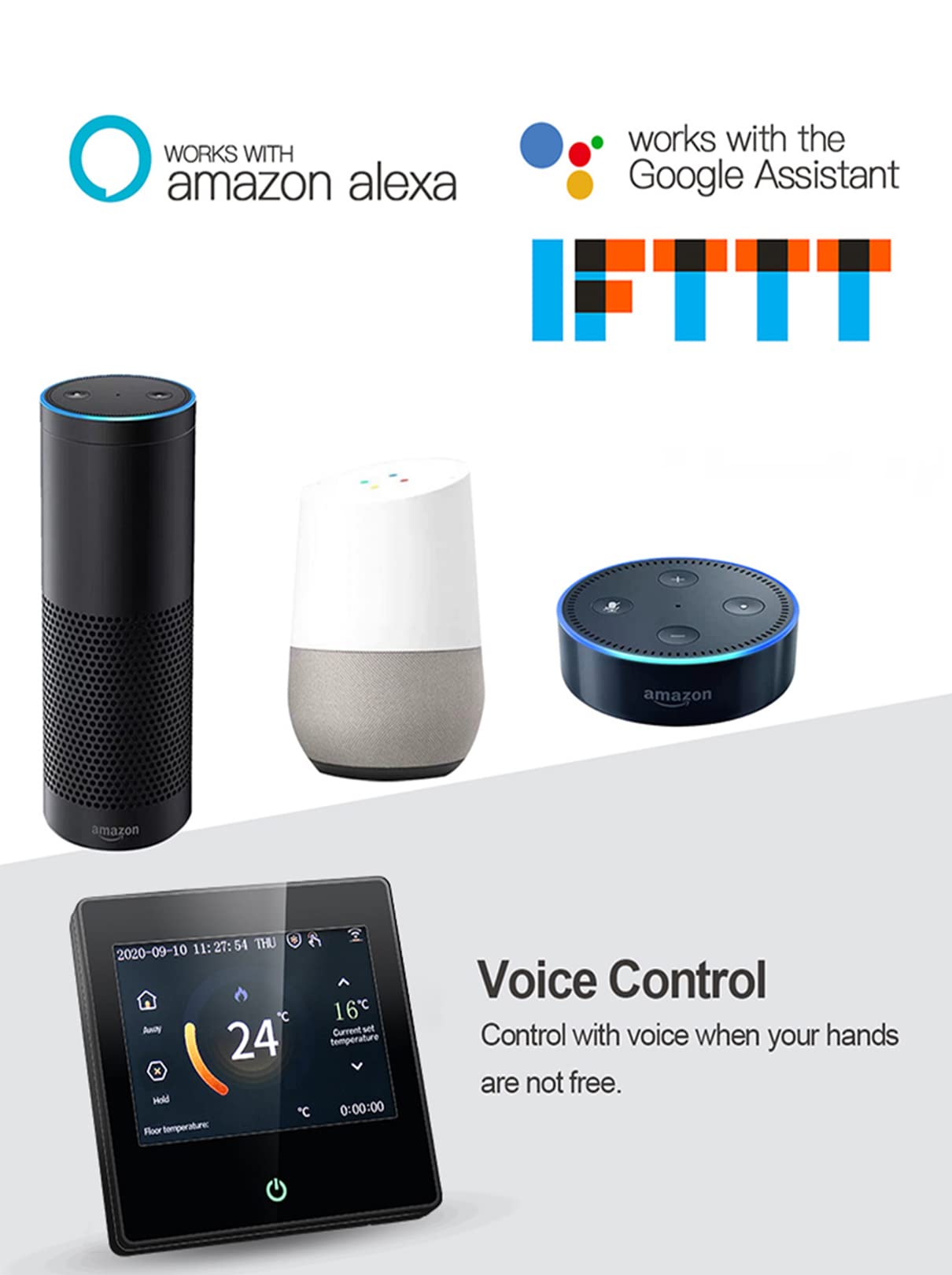 Kolorowy wyświetlacz inteligentny termostat WiFi programowalny termostat wodny, współpracuje z Alexa Google Home 3A 95~240V AC
