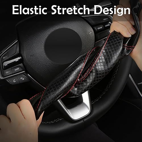 Miniatura 5 de Funda elástica universal para volante de automóvil de 15 pulgadas, funda de cuero de microfibra transpirable, antideslizante, duradera, sin anillo