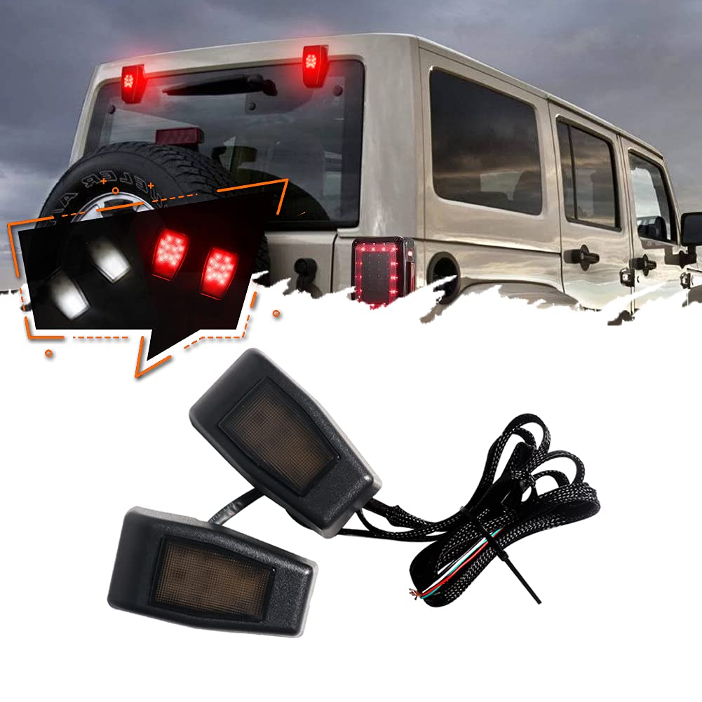 Window Glass Hinge Cover with LED Brake Light Rear Window Glass Hinge Trim Fit for Jeep Wrangler JK 2007-2018