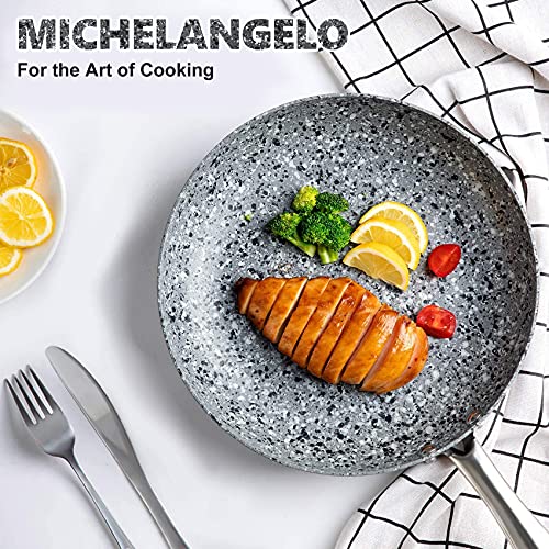 MICHELANGELO 20CM Frying Pan with Lid, Non Stick Granite Stone Frying Pan, Stone-Derived Coating Omelette Pan, Nonstick Frying Pans with Lid, Stone Skillets with Lid-Oven Safe Second Image