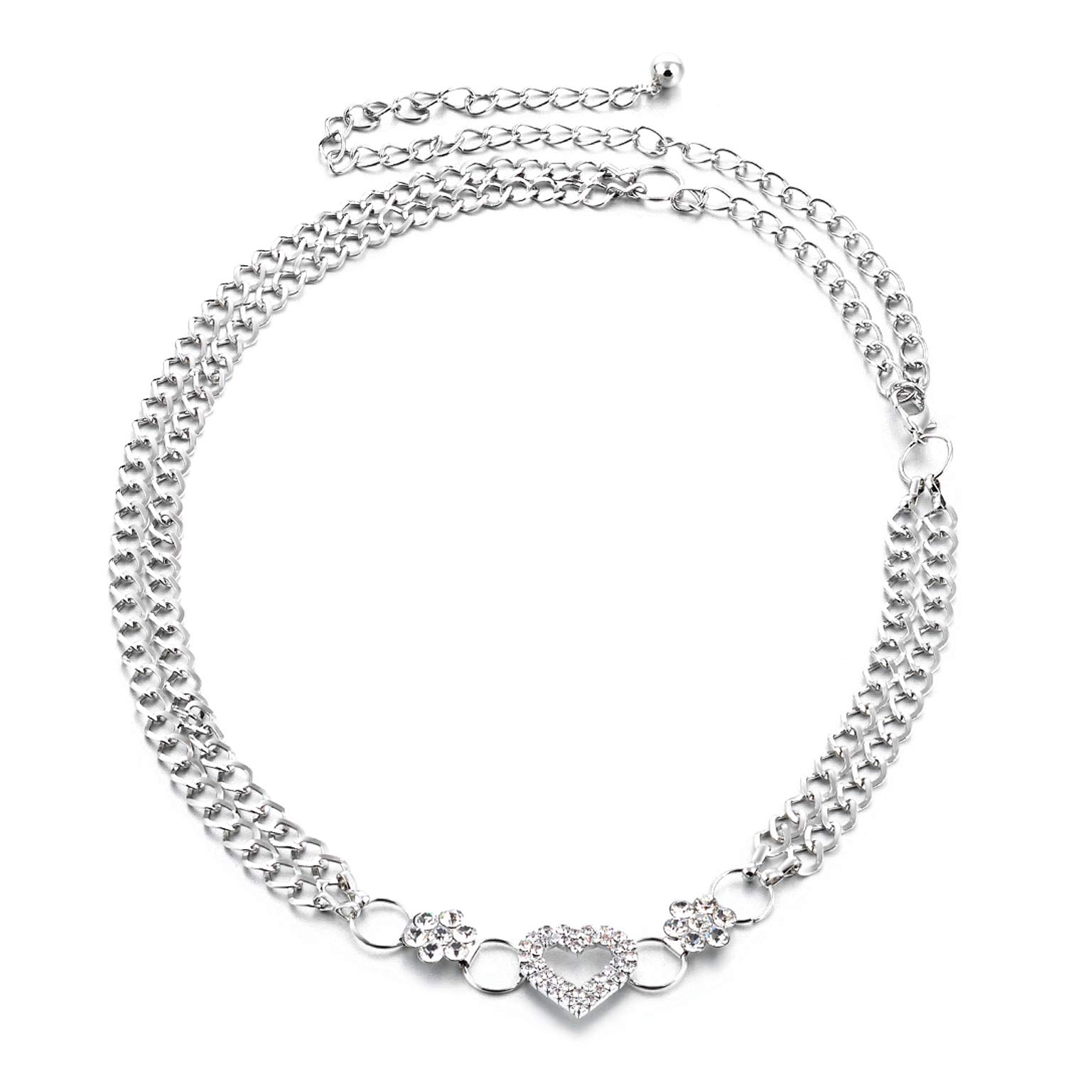 Trimming Shop Women's #Diamante With Heart Waist Belt Adjustable Metal Body Chain Stylish Clasp, Fashionable Accessory Waistband Casual And Formal Wear, Dress, Western Outfits