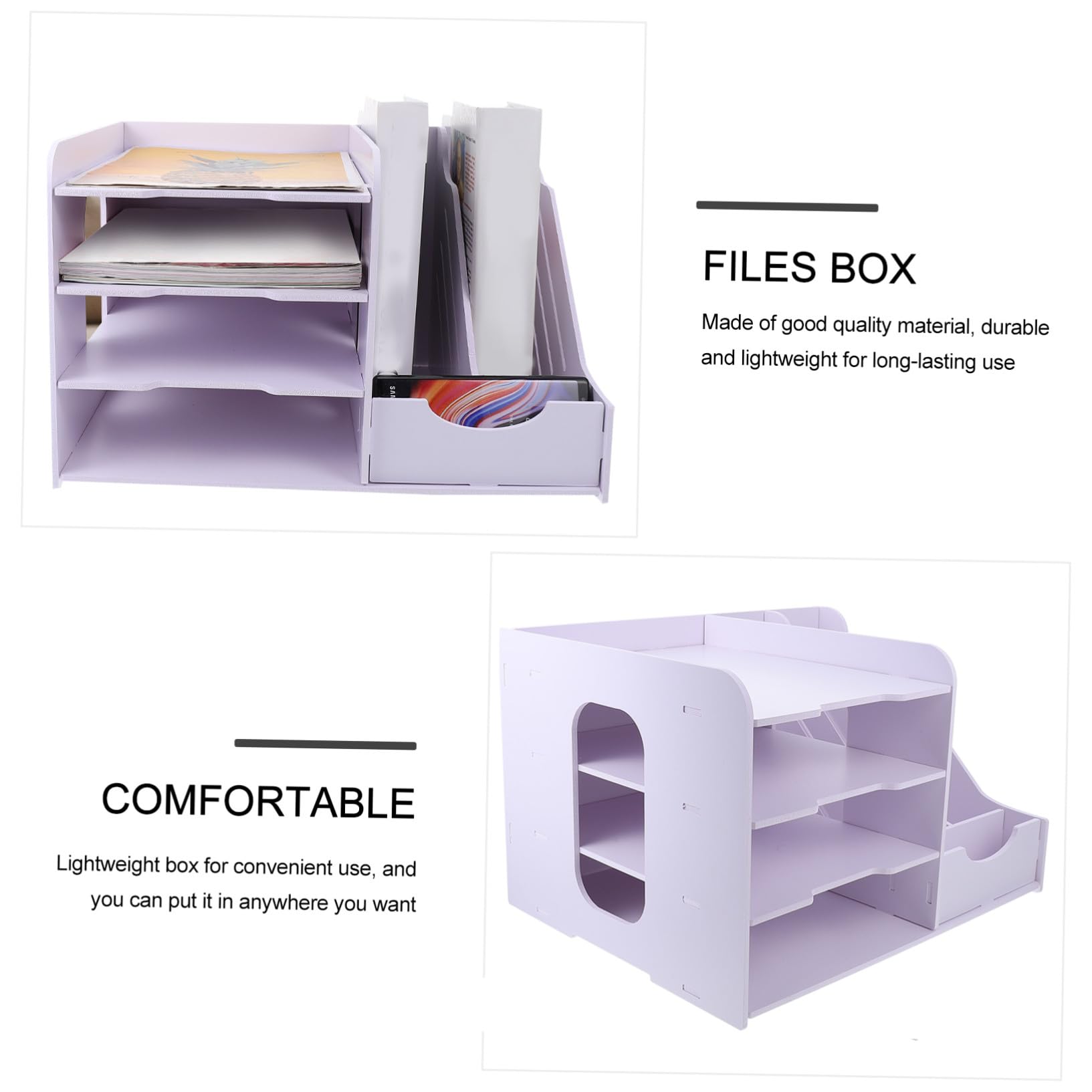 Archivo multicapa con compartimentos laterales, estante de almacenamiento de escritorio para libros, documentos, sobres y suministros de oficina, perfecto para oficina en casa y dormitorio