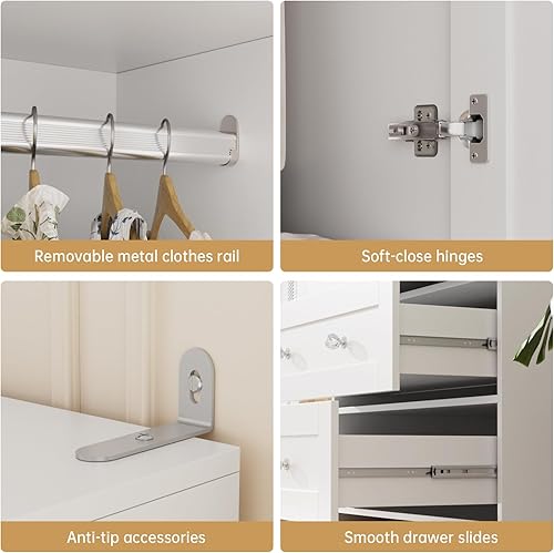 Miniatura 7 de VOWNER Armoire Wardrobe Closet with Drawers and Mirror, 71" Clothing Storage Cabinet with Hanging Rod, 2 Doors Wooden Wardrobe Cabinet for Bedroom,