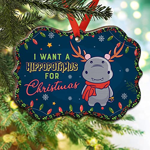 Urvog I Want A Hippopotamus For Christmas Benelux Shaped Christmas Ornament Keepsake, Wood Medallion Ornament, Pack 10 #TOP1